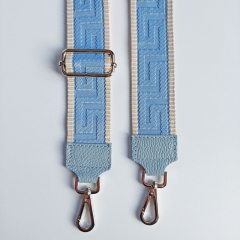 Taschengurt Taschenriemen grafisches Muster 3D-hellbeige hellblau-hellblaues Leder- silber Schnalle