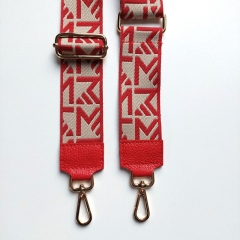 Taschengurt Taschenriemenabstraktes Muster- rot ecrue - rote Lederenden- gold Schnallen