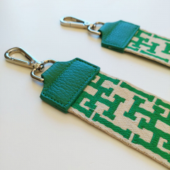Taschengurt Taschenriemen abstraktes Muster HH, gr�n ecrue,gr�nes Leder, silber Schnallen