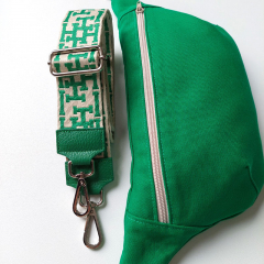 Taschengurt Taschenriemen abstraktes Muster HH, gr�n ecrue,gr�nes Leder, silber Schnallen