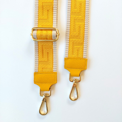 Taschengurt grafisches Muster - ecrue gelb- gelbes Leder - gold Schnallen