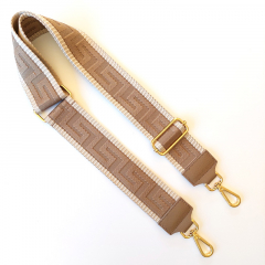 Taschengurt grafisches Muster 3D - ecrue beige, beiges Leder,gold Schnallen