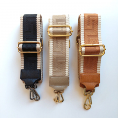 Taschengurt grafisches Muster 3D - ecrue beige, beiges Leder,gold Schnallen