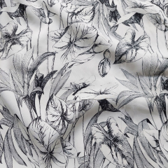 Viskose Stoff Blumen Ranken sandwashed, schwarz graubeige