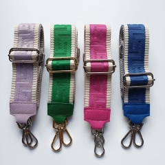 Taschengurt grafisches Muster - ecrue kobaltblau- kobaltblaues Leder - gold Schnallen