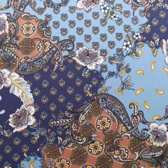 Viskosejersey Stoff Paisley Blumen gemustert, hellbraun dunkelblau