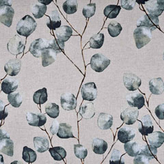 Dekostoff Eukalyptus Blätter Zweige Leinen Optik, dunkelgrün mint natur