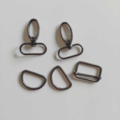 Taschenzubehr Set D-Ringe Karabiner Schieber 25 mm, gun metal