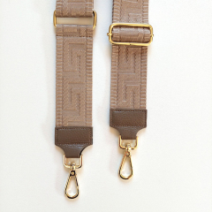 Taschengurt grafisches Muster -taupe- taupe Leder- gold Schnallen