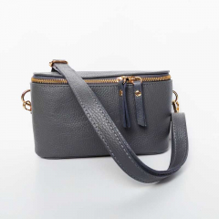 Ledertasche rechteckig mit Lederriemen - dunkelgrau - gold Schnallen