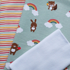 STOFFPAKET Jerseystoff Regenbogen Tiere, altmint