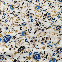 Viskosestoff Popelin Kelchblumen, dunkelblau blau cremewei