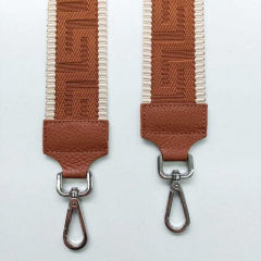 Taschengurt Taschenriemen grafisches Muster 3D-hellbeige dunkel cognac-cognac Leder- silber Schnalle