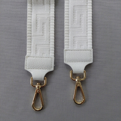 Taschengurt Taschenriemen grafisches Muster - wei - weies Leder- gold Schnallen