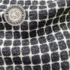 Boucle Stoff Quadrate, cremewei schwarz