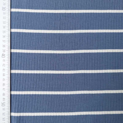 Rippenjersey Stoff breite Streifen, creme jeansblau (garngef�rbt)