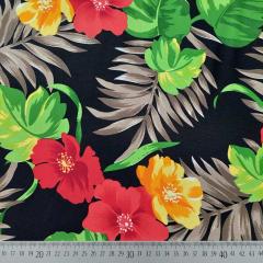 RESTST�CK 35 cm Badeanzugstoff Funktionsjersey Blumen Bl�tter, rot gelb schwarz