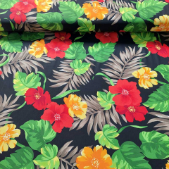 RESTST�CK 35 cm Badeanzugstoff Funktionsjersey Blumen Bl�tter, rot gelb schwarz
