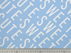RESTSTCK 245 cm French Terry Sweatstoff CUTE SWEET LOVE, wei hellblau