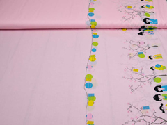 RESTST�CK 121 cm Baumwollstoff kleine Geisha & Freunde Bord�re, rosa