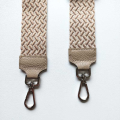 Taschengurt Taschenriemen Webmuster Weave - hellbeige beige -beiges Leder- silber Schnallen