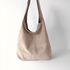 Wildleder Tasche Shopper Beutelform - hellbeige