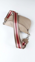 Taschengurt Streifen dunkelbeige beige rot gr�n-beige Leder - silber Schnallen