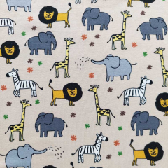 Jerseystoff Zootiere Elefanten Lwen Giraffen, beige