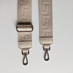 Taschengurt Taschenriemen grafisches Muster 3D- natur - cremeweies Leder - silber Schnallen