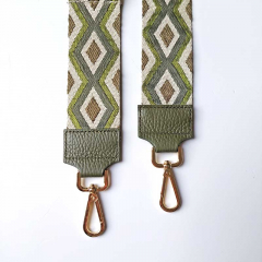 Taschengurt Taschenriemen Rauten Ethnomuster- armygrn limegrn beige -armygrnes Leder-silber Schnallen