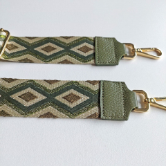 Taschengurt Taschenriemen Rauten Ethnomuster- armygr�n limegr�n beige -armygr�nes Leder-silber Schnallen