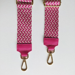 Taschengurt Taschenriemen Webmuster Weave - hellbeige pink -pinkes Leder- gold Schnallen