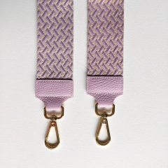 Taschengurt Taschenriemen Webmuster Weave - hellbeige helllila -helllila Leder- gold Schnallen
