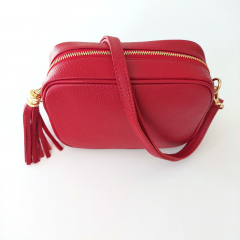Umhngetasche Ledertasche Schultertasche dunkelrot - gold Schnallen
