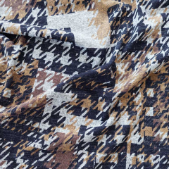 Strickstoff Hahnentritt, camel dunkelblau grau meliert