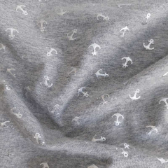 Jerseystoff Foliendruck kleine Anker silber metallic grau meliert