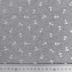 Jerseystoff Foliendruck kleine Anker silber metallic grau meliert