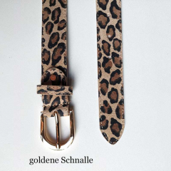 Wildlederg�rtel kleines Leopardenmuster Gr. 100 goldene Schnalle, beige schwarz