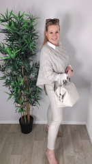 Poncho Strickstoff Zopfmuster Cape Umhang elegant klassisch, natur