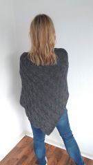 Poncho Strickstoff Zopfmuster Cape Umhang elegant klassisch, dunkelgrau