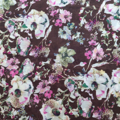 Viskose Mix leichte Webware groe Blumen Blusenstoff, rosa dunkelbraun