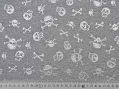 French Terry Sweatstoff Glitzer-Totenkopf Foliendruck, silber grau