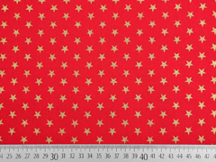 Baumwollstoff Sterne 1 cm, gold auf rot
