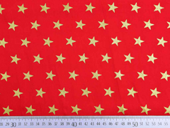 Baumwollstoff Sterne 1,6 cm, gold auf rot