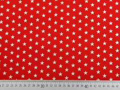 Baumwollstoff Sterne 1 cm, silber auf rot
