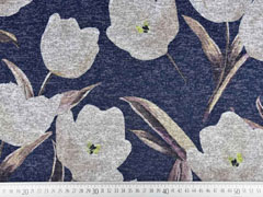 Strickjersey Blumen Tulpen, beige dunkelblau