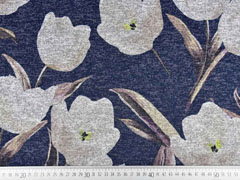 RESTSTCK 137 cm Strickjersey Blumen Tulpen, beige dunkelblau