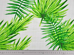 Baumwolle Viskose Stoff Webware tropische Blätter, grün weiß