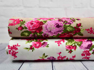 Viskose Leinenstoff Rosen, rosa taupe