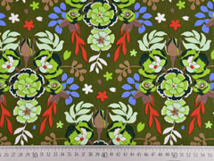 RESTSTCK 125 cm Baumwollstoff Blumen Knospen Bltter, hellgrn khaki